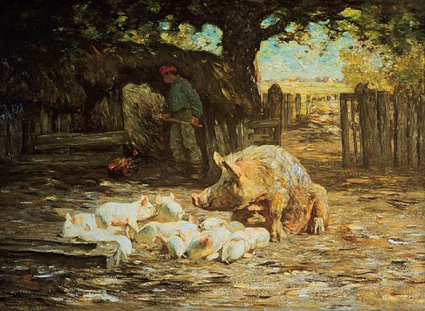 Horatio Walker Little White Pigs and Mother oil painting image